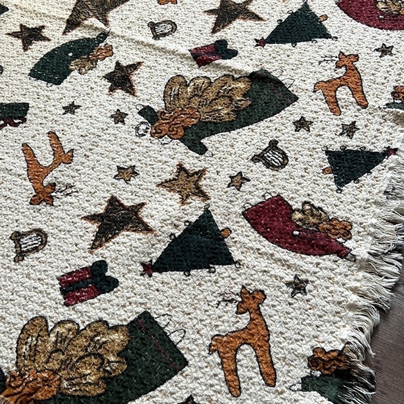 Cotton Christmas Crown Crafts Tapestry Blanket 60"x48" Grandma Cottage Core - Picture 4 of 6